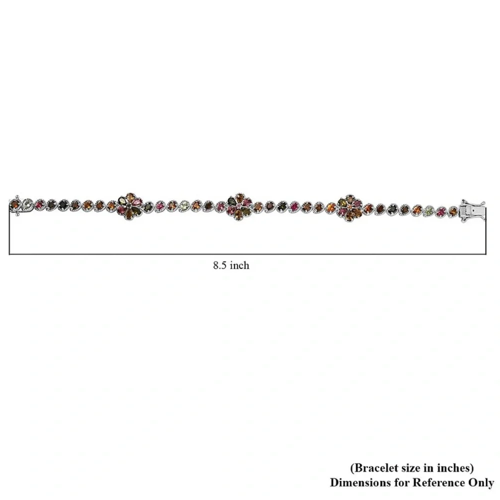 Multi-Tourmaline 8.6ctw Floral Sterling Silver Bracelet